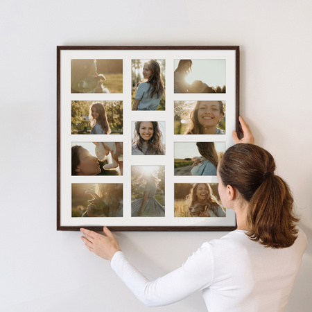 Foto Galeria 50x50 cm brązowa Ramka na 11 zdjęć 10x15 cm i 10x10 cm z Passe Partout
