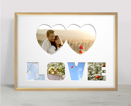 Ramka na zdjęcia LOVE 30x40 cm - jasne drewno z białym passe partout
