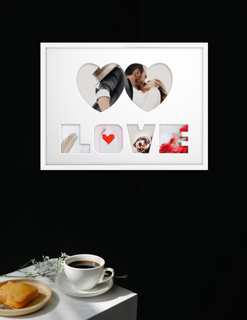 Ramka na zdjęcia LOVE 30x40 cm biała z białym passe partout