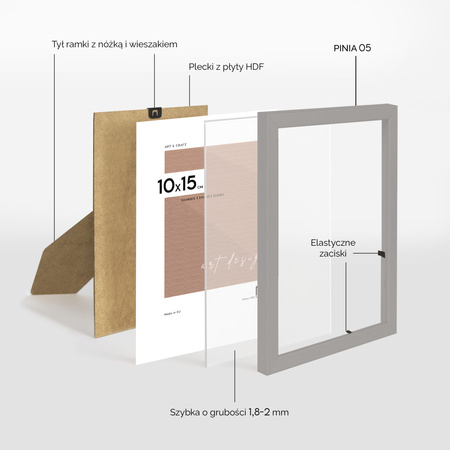 Szara ramka drewniana na zdjęcia PINIA 05 10x15 cm