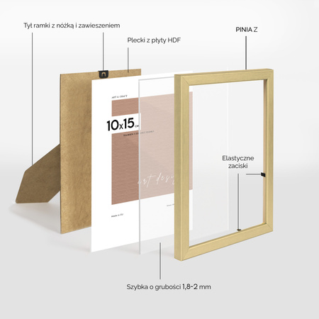 Pakiet 5 szt. złotych ramek drewnianych na zdjęcia PINIA Z 10x15 cm