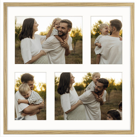 Foto Galeria 40x40 cm kolor dębowy Ramka na 4 zdjęcia 10x15 cm i 15x21 cm z Passe Partout