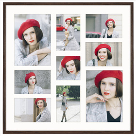 Foto Galeria 50x50 cm brązowa Ramka na 9 zdjęć 10x15 cm 15x21 cm 10x10 cm z Passe Partout